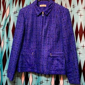 *EUC*Blue Boucle Tweed Coldwater Creek Fully Lined Zippered Blazer Jacket sz 6P